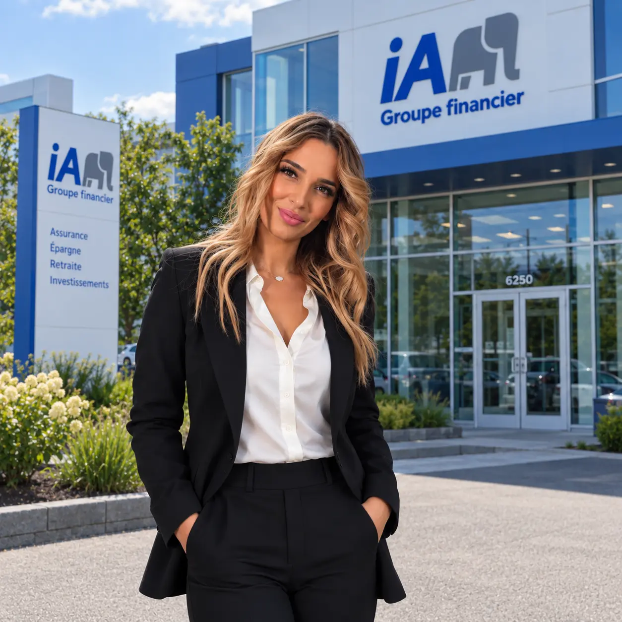 Louiza Hosni devant les bureaux d'iA Groupe financier